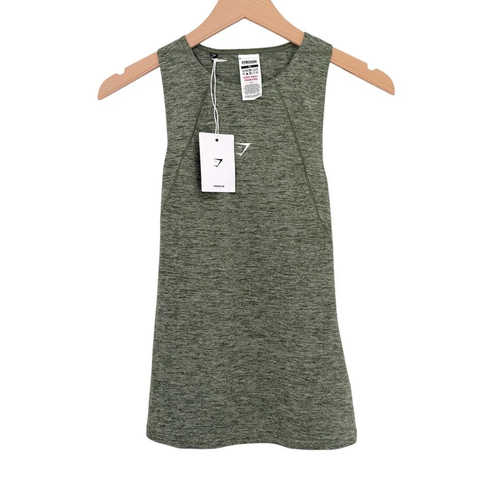NWT Gymshark Womens Running Tank Top Green Marl Racerback Size XS